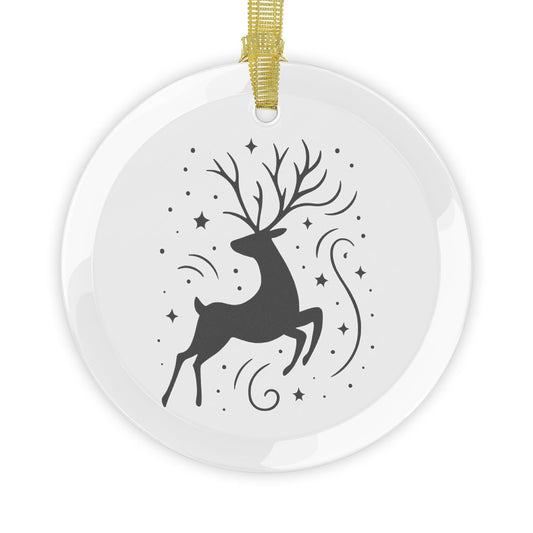 5 Glass Christmas Ornaments with Reindeer and Star Design
