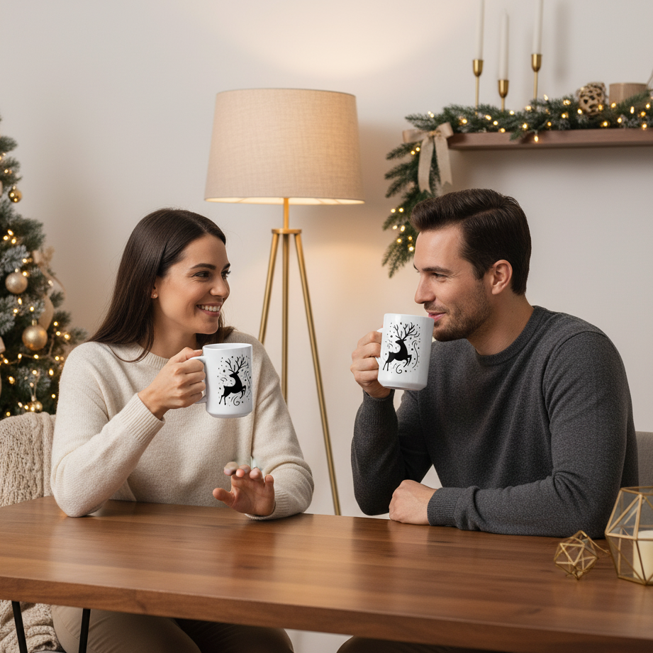 Reindeer Design Ceramic Mug: Magical Elegance